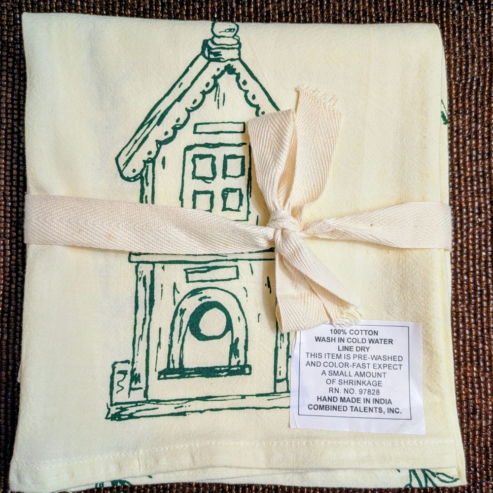 ⛵ 3/$10 Cream and Green Garden Inspired Cotton Tea Towels